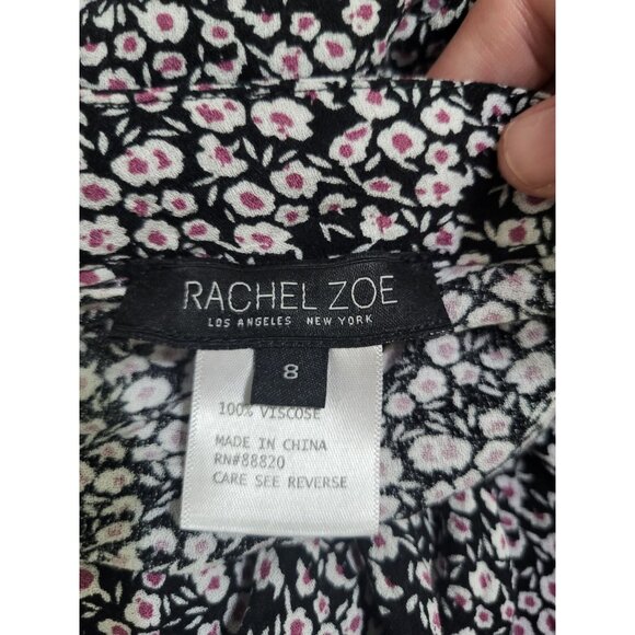 Rachel Zoe SZ 8 Floral Wrap Skirt Ruffle Whimsy Feminine Cottagecore Black White - Picture 8 of 9